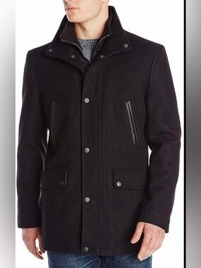 Kenneth Cole New York Men’s Wool-Blend Coat w/ Front-Zip Bib Winter Blk Size XXL
